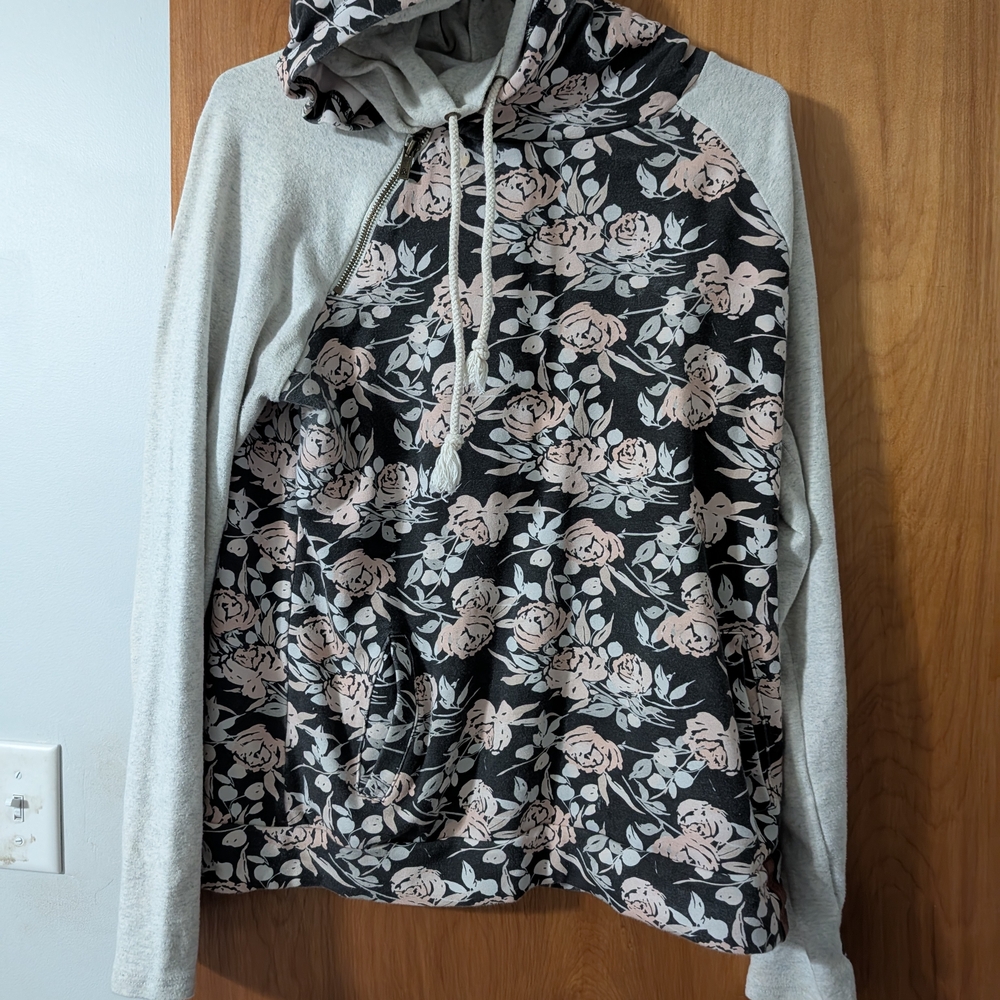 AMPERSAND AVE Black and Pink Floral Hoodie